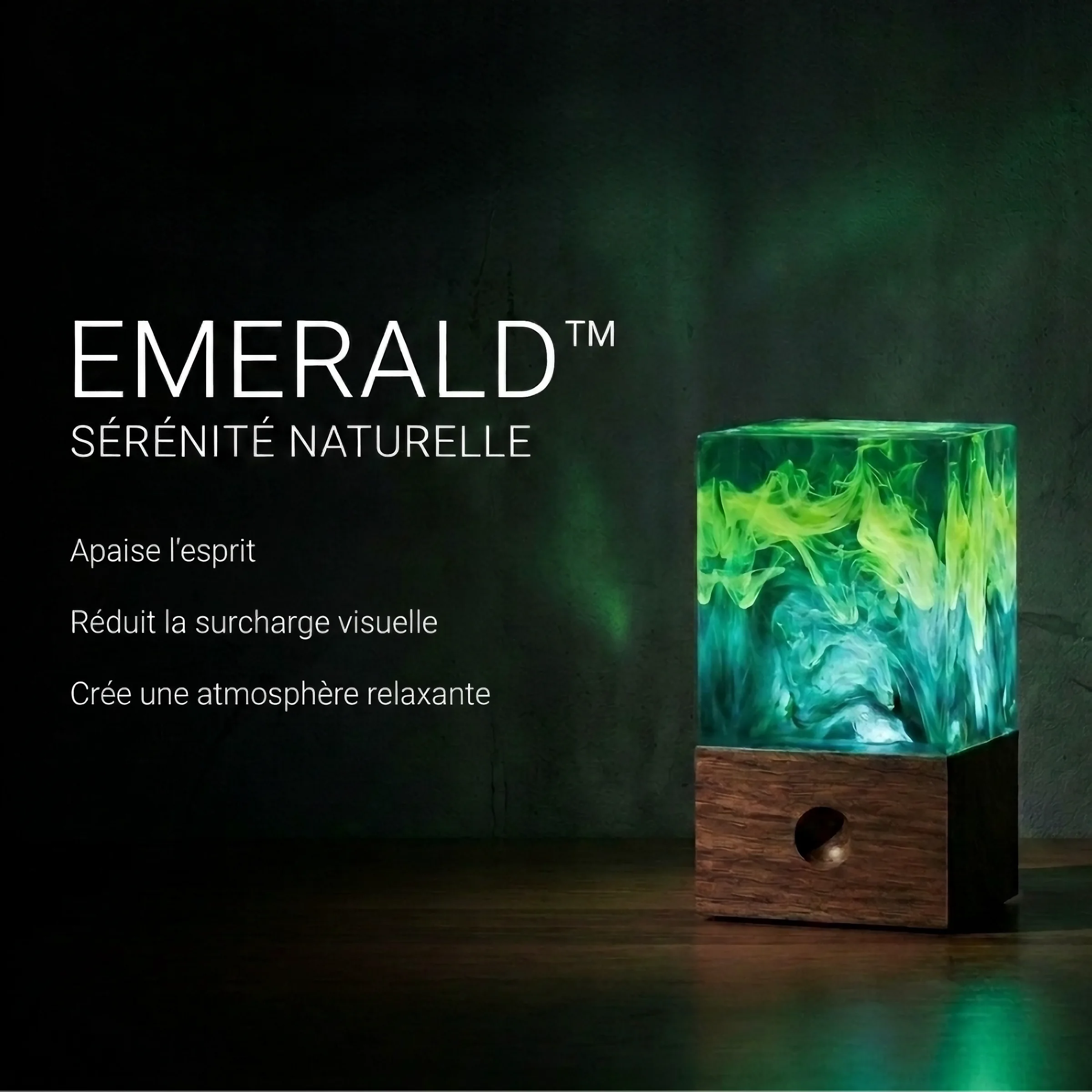Veilleuse en résine artisanale Emerald — lampe Collection Astralis Lampastra