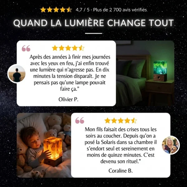 Veilleuse lampe résine Lampastra Collection Astralis – vue 4 ambiance nuit