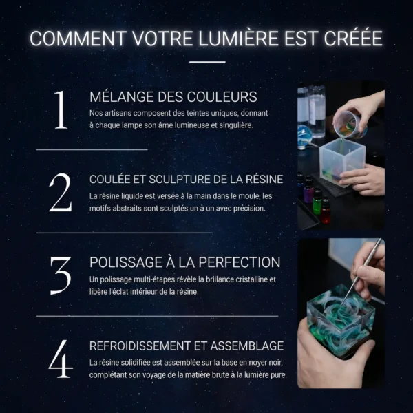 Veilleuse lampe résine artisanale Lampastra – vue 8 Collection Astralis packaging